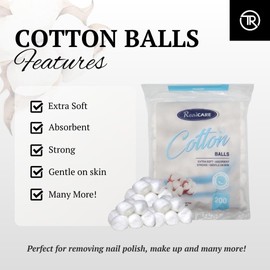 Realcare Premium Cotton Balls 100% Natural Pure Cotton Super Absorbent 200 pack