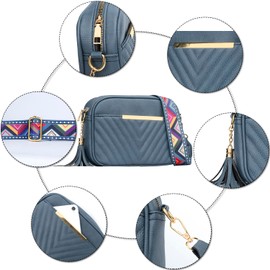KKXIU Quilted Small Crossbody Bag for Women and Teen Girls Stylish Shoulder Purse with Wide Strap (A-Navy)