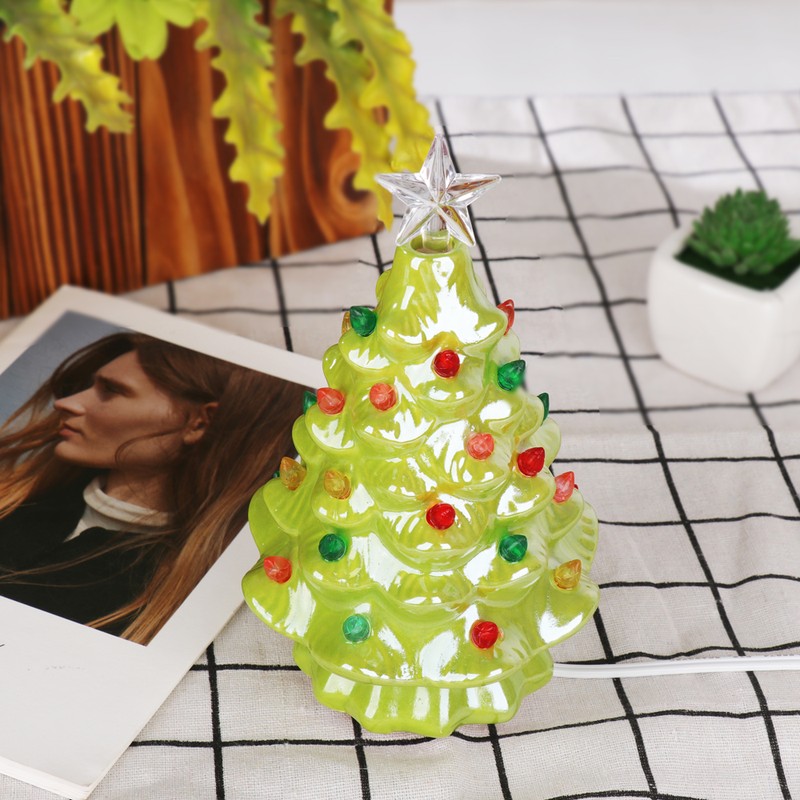Vintage Green Lighted Ceramic Christmas Tree