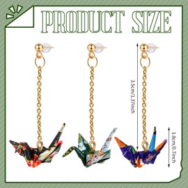 3 Pairs Origami Earrings Good Luck Paper Crane Dangle Origami Tassel Cute Bird Handmade Drop Earrings for Women Wedding Party Accessories(Elegant Style)