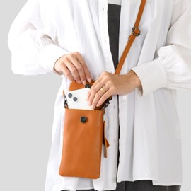 Anon Oiled Leather Smartphone Shoulder (Smartphone Pochette, Smartphone Pouch, Wallet Pochette, Men's, Women's, Simple, Slim Leather, Leather, Popular, Fashionable) SS-B001 (Black)