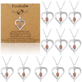Quelay 12 Set Sports Necklaces Team Gift Inspirational Jewelry Pendant Charm for Women Coach Party Favors (Heart Footbabll)
