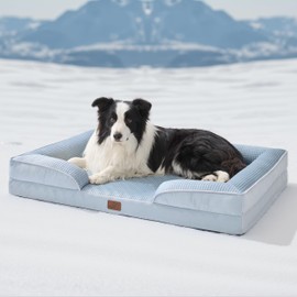 Bedsure Cooling Dog Beds Large Sized Dogs - Orthopedic Washable Large Dog Cooling Bed Waterproof, Big Pet Couch Sofa with Washable Removable Cover, Supportive Foam Pet Bed with Nonskid Bottom, Blue