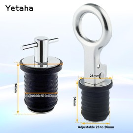 Yetaha 2 Pieces 25mm Drain Plugs for Boats, 304 Stainless Steel Sealing Plug, Bilge Plug, Marine Stainless Steel Drain Plug
