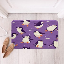 Homemissing Penguin Bath Mats for Bathroom 50x80cm Funny Animal Printed Bathroom Rugs for Kids Boys South Pole Nature Theme Cute Polar Animal Btah Rugs for Shower Tub Purple Bathroom Accossories