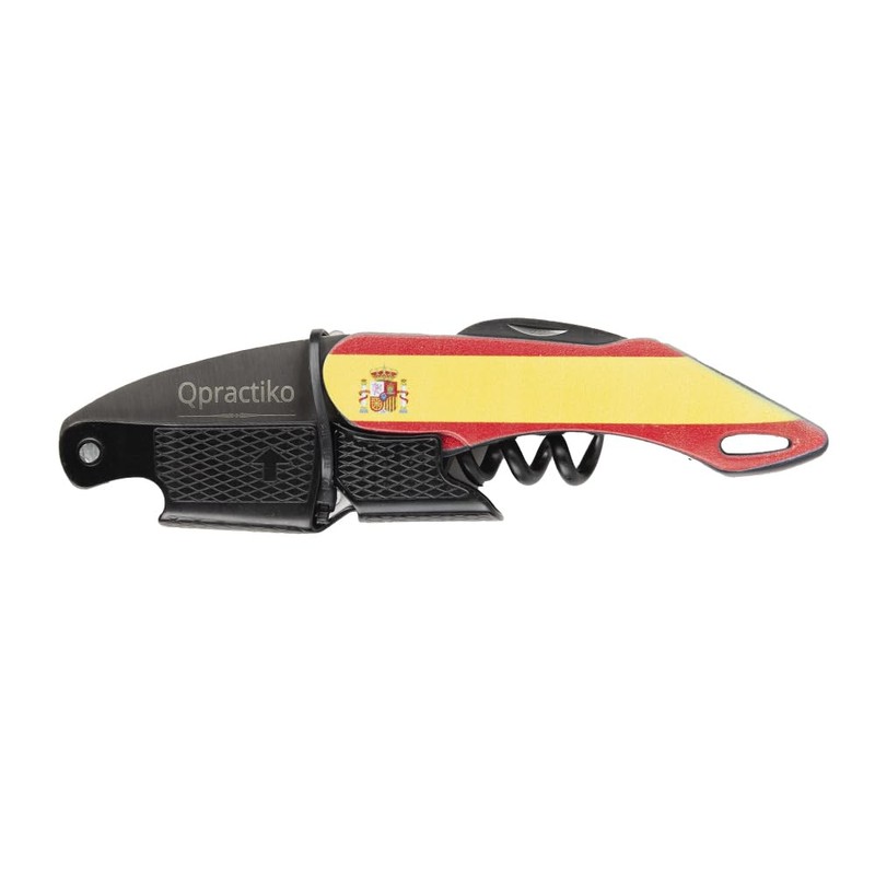 Qpractiko - Two-stroke corkscrew with Teflon spiral, "Spain flag", easy