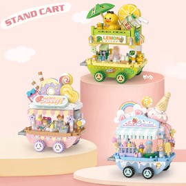 MEIEST 3 Packs Food Stand Cart Building Block Set,Street View Collection Particle Construction Building Bricks Toy,Home Decoration