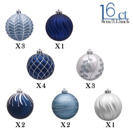Valery Madelyn 16ct 80mm Winter Wishes Silver and Blue Christmas Ball Ornaments Decor, Shatterproof Christmas Tree Ornaments for Xmas Decoration