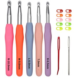 Crochet Hooks Set, Size 6.5mm 7.0mm 8.0mm 9.0mm 10.0mm Soft Handles Large Crochet Hooks with Needles and Stitch Markers (17)