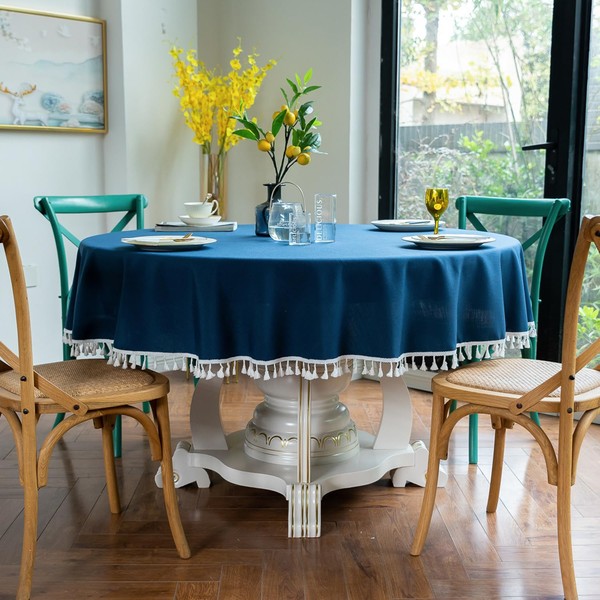 GOEXCPL Round tablecloth made of cotton and linen with fringes,