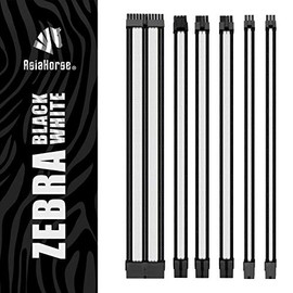 Asiahorse Customization Mod Sleeve Extension Power Supply Cable Kit 18AWG ATX/EPS/8-pin PCI-E/6-pin PCI-E (White-Black-Mix)