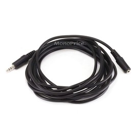 Monoprice Audio/Stereo Cable - 3.5mm(1/8") AUX, TRS, Male Plug to Female Jack, Molded Strain Relief Boots, 12 Feet, Black