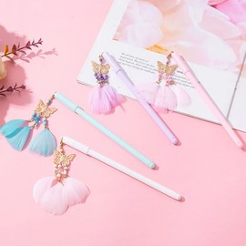 Lobagve 4 Pcs Feather Gel Pens Butterfly Gel Pen Black Ink 0.5 mm Office Supplies