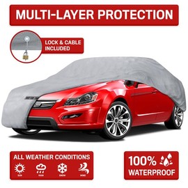 Motor Trend Breathable Lightweight Car Cover, Anti-Moisture Build-Up Water-Resistant Scratch-Resistant Travel-Friendly, Universal Fit for Cars SUVs Trucks Vans All-Weather Outdoor/Indoor, (L) 190" L