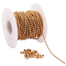 Tiparts 30 Feet 18K Gold Stainless Steel Ball Chains Necklace with 20pcs Connectors Clasps,Ball Beads Chain Sets (Chain Width 2.4mm+20pcs connectors)