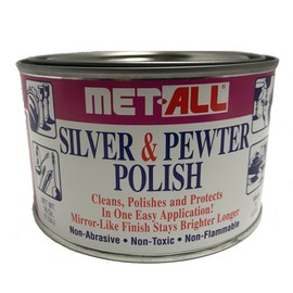 Met-all Silver sterlin Pewter Polish Instantly Shines, Cleans, Polishes Silverwares, Trophies, Antiques, Cutlery, Trays, Flatware, Decoratives, Collectibles 16oz + XL Mircofiber Cloth