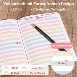 Pack of 5 Coloured English Vocabulary Books A5 2 Columns Lined with Division Line Ruling 54 16 Sheets Vocabulary Notebook for English Vocabulary School Book A5 School Supplies for Students Learning