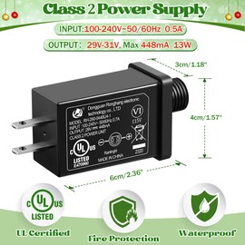 Feekoon Class 2 LED Power Supply 29V 13W LED Transformer, Waterproof IP44 US Plug Adapter, Seasonal Use LED Driver, Low Voltage for Christmas Tree Lighting, Holiday String Light Outdoor(1 Pack)