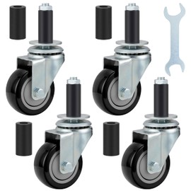 Finnhomy 3 Inch Caster Wheels Prep Table Caster Set of 4 Expanding Stem Wheels Heavy Duty Fit 7/8" and 1" Tube Leg Industrial Swivel Castor Wheels for Stainless Steel Table/Cart/Worktable Leg, Black