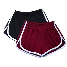 WEBGGER 2 Pack Women's Cotton Yoga Dance Short Pants Sport Shorts Summer Athletic Cycling Hiking Sports Shorts (M, Black,Red)