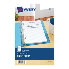 Avery® Mini Papel de Relleno para Carpeta, Para Carpetas de 3 y 7 Anillos, 13.5 x 21.2 cm, Rayado Universitario, Paquete de 100 Hojas