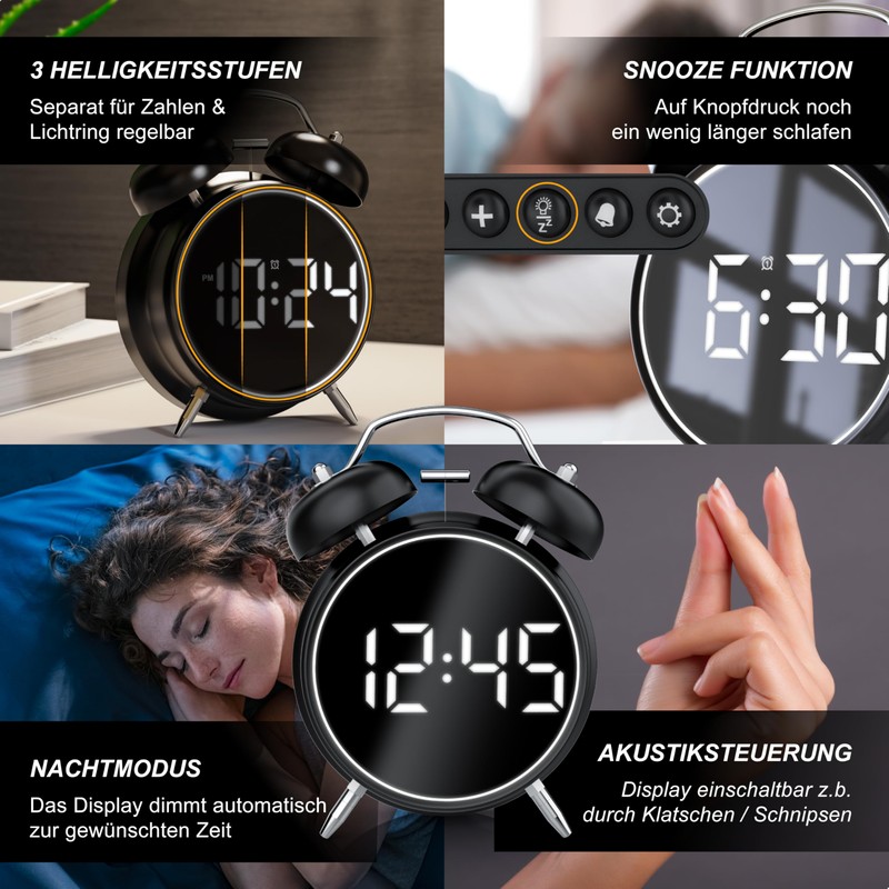 CSL - Wecker digital - Retro Design – lauter Glockenalarm