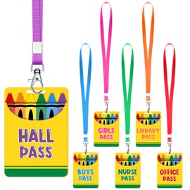 Sabary 6 Set Hall Passes Lanyards Set Unbreakable Wooden Bathroom Passes for Classrooms Hall, Restroom, Library, Office and Nurse School Teacher Supplies Gift (Colored Lanyard)