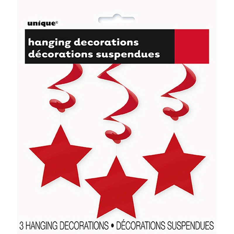 26" Hanging Red Star Decorations, 3ct