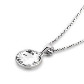 Schöner-SD Round Crystal Pendant Necklace 925 Silver, Silver