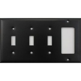 Black 4 Gang Wall Plate - 3 Toggle Switches 1 GFI/Rocker Opening