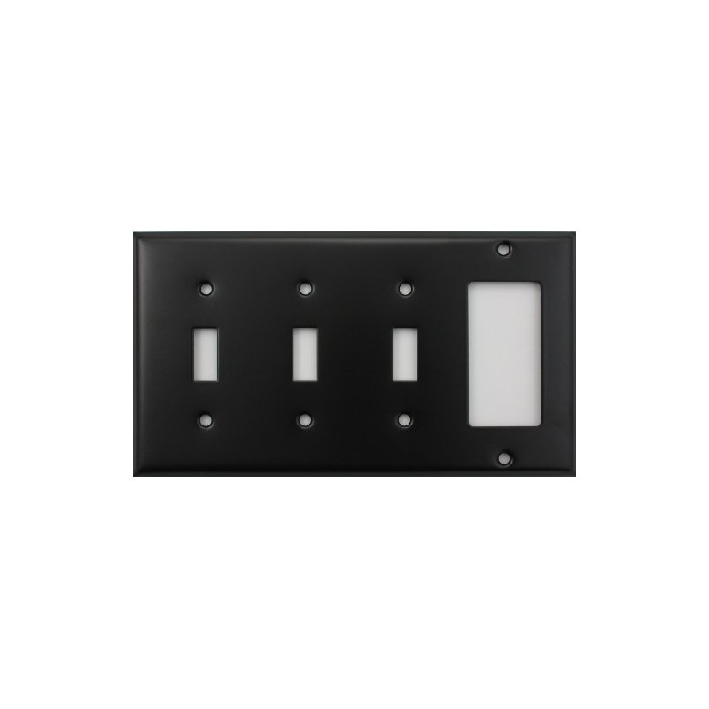 Black 4 Gang Wall Plate - 3 Toggle Switches 1