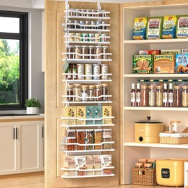Over The Door Pantry Organizer, 9-Tier Over The Door Organizer with Adjustable Baskets, Metal Hanging Spice Rack for Pantry Organizers and Storage, Suitable for Kitchen Laundry Room & Bathroom, Black