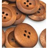 15 Elegant Wooden Buttons 25 mm Brown 4-Hole Round Button