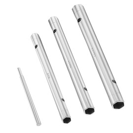 Pavlleen Tube Socket Spanner Set 4-Piece 8 x 9/10 x 11/12 x 13 mm with Rotary Mandrel and Rotary Bar Tool Steel for Tap Mounting Seamless Hollow Shaft Double Plug for Hex Nuts and Undersink ZYT186