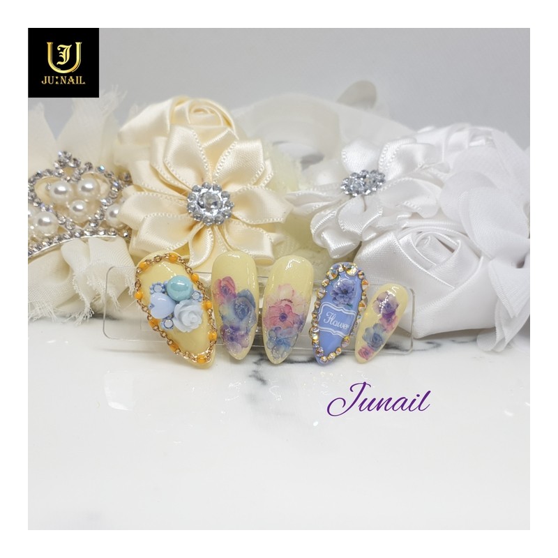 Retro Flower Handmade Nail Tips - Long Almond / 레트로플라워