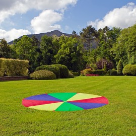 Relaxdays Children's Swing Cloth, Diameter 3.5 m, 20 Balls, 8 Handles, Swing Cloth, Rainbow Cloth Outside, Parachute Game, Colourful