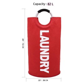 Mziart Thicken Laundry Bag Hamper Tote with Alloy Handles, Heavy Duty and Durable Canvas Clothes Storage Bag Washing Bag, Collapsible and Self Standing as Laundry Basket (Red)