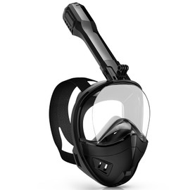 Full Face Snorkel Mask, Snorkeling Gear for Adults Kids with Latest Dry Top Breathing System and Detachable Camera Mount, with 180 Degree Panoramic View (Black, L/XL)
