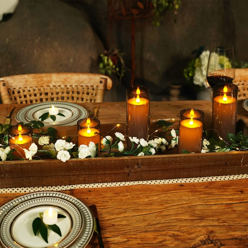 Homemory Gray Flickering Flameless Candles, Battery Operated Acrylic LED Pillar