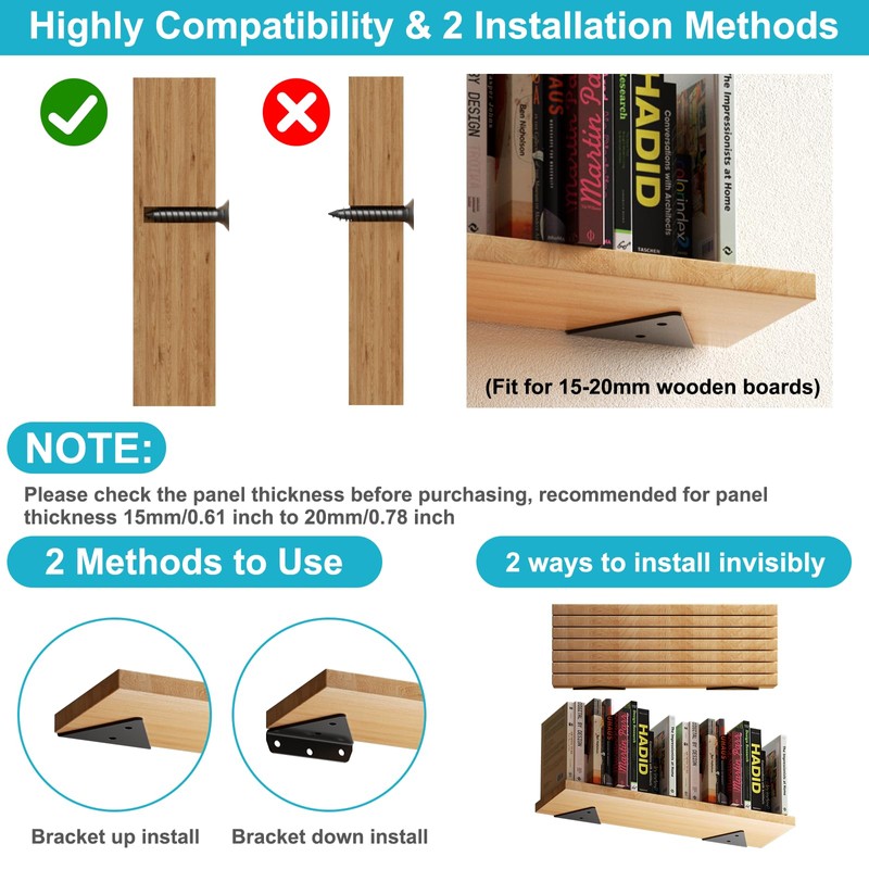 Pack of 4 Shelf Brackets, Invisible Shelf Brackets, Triangle Shelf
