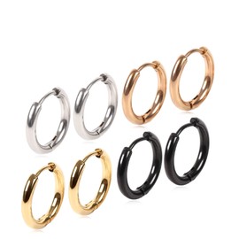 Adelina Style Hoop Earrings, Popular, 4 Pair Earrings, 0.1 inch (2.5 mm), Width 0.1 inch (2.5 mm), Surgical Stainless Steel, Hypoallergenic to Metal, Hoop Earrings, 18G, Unisex, Binaural, Stainless