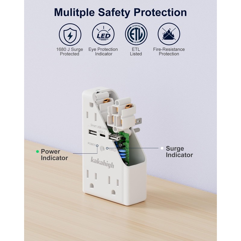 kakahigh Wall Outlet Extender with Screw 8 Way Outlets with
