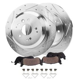 Detroit Axle - Rear Brake Kit for Acura 2014 2015 2016 MDX, Drilled and Slotted Disc Brakes Rotors Ceramic Brake Pads Replacement: 12.98" inch Rotor