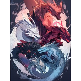 HEIBAGO 5D Diamond Painting Kits for Adults, DIY Dragons Full Drill Diamond Art Painting Kits, Diamond Dots Kits Animals Crystal Rhinestone Embroidery Art Pictures for Beginners, Home Wall 30x40cm