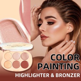 Highlighter Palette,6 Colors Contour Palette - Waterproof Blendable Cream Cosmetics Kit for Women, Girls Glowing Look, Mature Skin