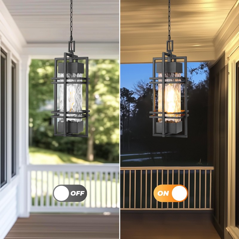 WIHTU Large Outdoor Pendant Light Fixture, Modern Hanging Lantern Ceiling