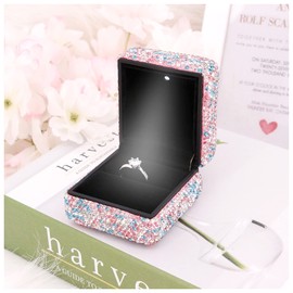Naimo Luxury Rhinestone Engagement Ring Box Velvet Ring Case Display Organizer Storage LED Light Jewelry Gift Box for Proposal Wedding Anniversary Birthday