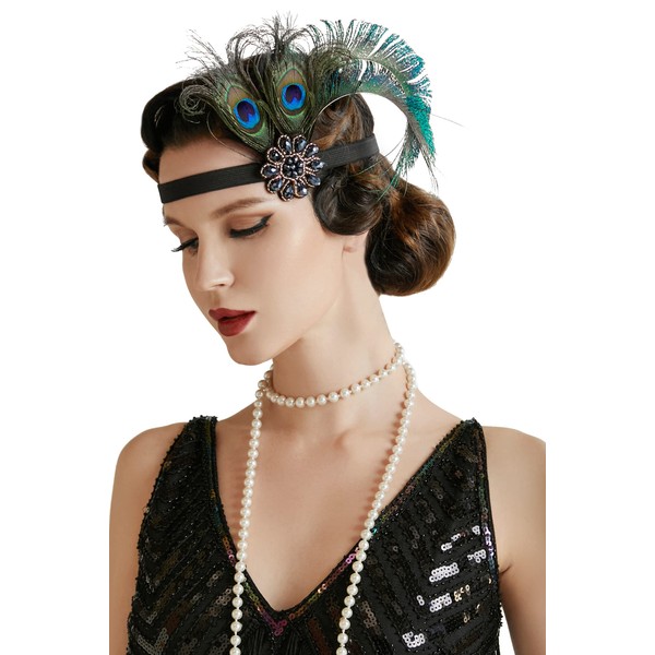 Babeyond Women’s Peacock Feather Headband In 1920s Style; Flapper Hair Band Inspired By Great Gatsby Women's Costume Accessories - Style 3