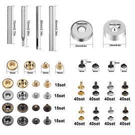 Yizzvb 320 Pcs Leather Rivets Kit, 60 Pcs Leather Snap Fasteners, 2 Size Leather Rivets Double Cap Rivet Kit, Double-Sided Nylon Hammer, 5 Pcs Installation Tools for Leather DIY Projects