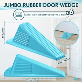 Frienda 6 Pcs Jumbo Door Stoppers Heavy Duty Door Stopper Tall up to 2inch Tall Wedge TPR Large Wedge Stackable Big Rubber Doorstop for Hotel Carpet Hardwood Concrete and Tile (Blue)